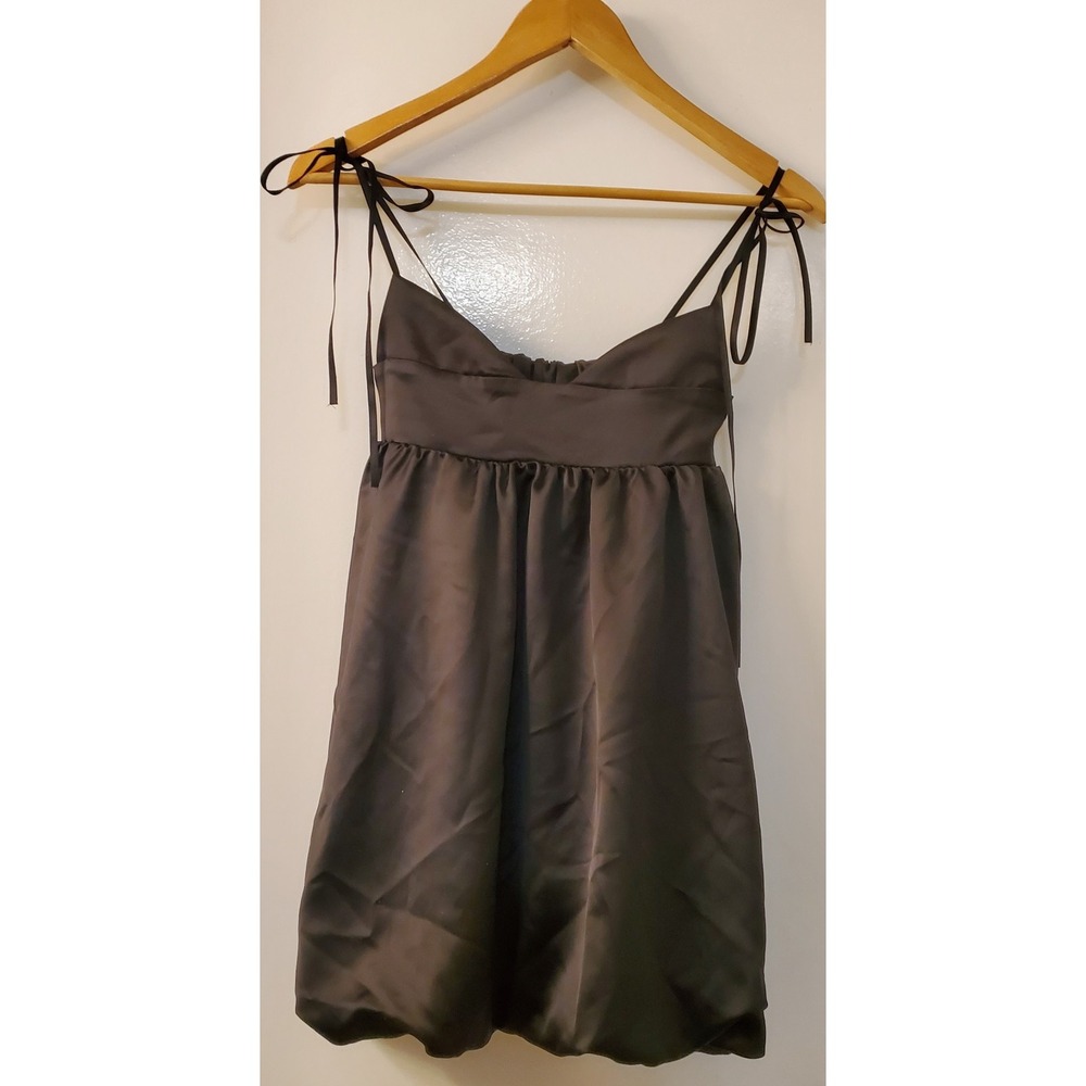 PAR VIOLET Dress XS Girl's On Film Black Satin Dress Bubble Hem Spaghetti Straps